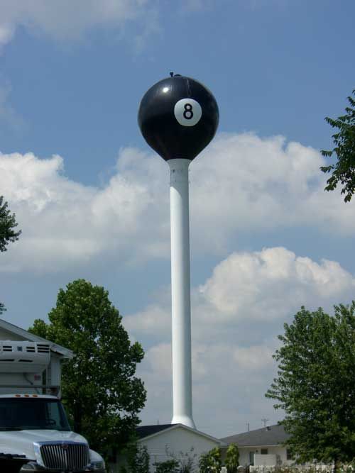 You will be behind the eight ball at the World's Largest 8 Ball in Tipton, Missouri (population 3,372)